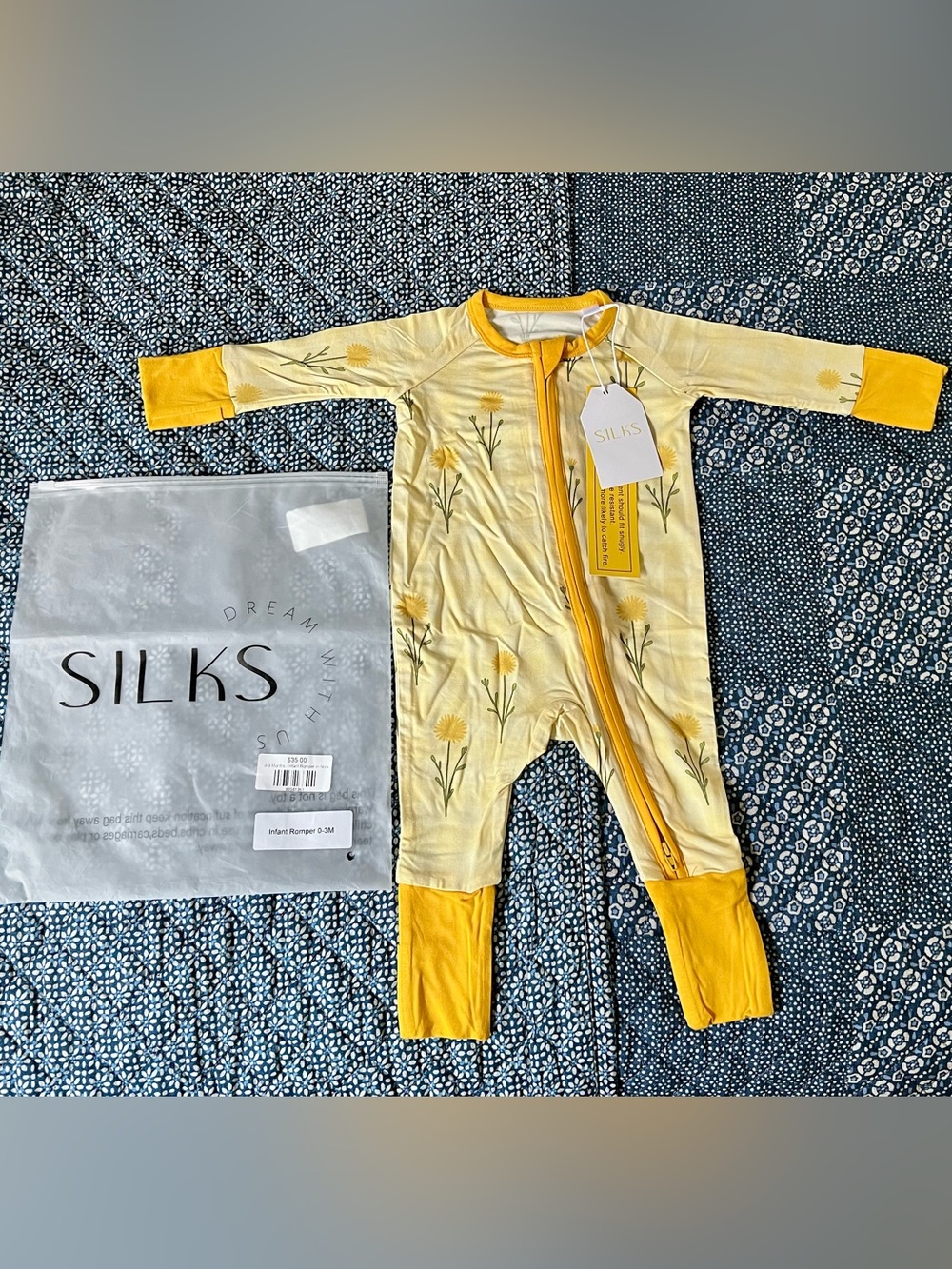 Silks Yellow Floral Footed Baby One-Piece Romper 0-3